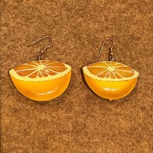 Hand Painted Wood Grapefruit Earrings 2 sided lightweight New